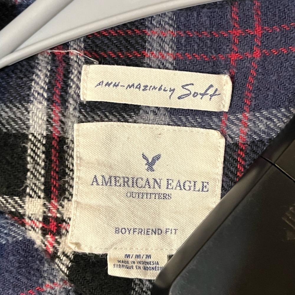 American Eagle - Black, blue, red, & white flannel, size M - Picture 3 of 3